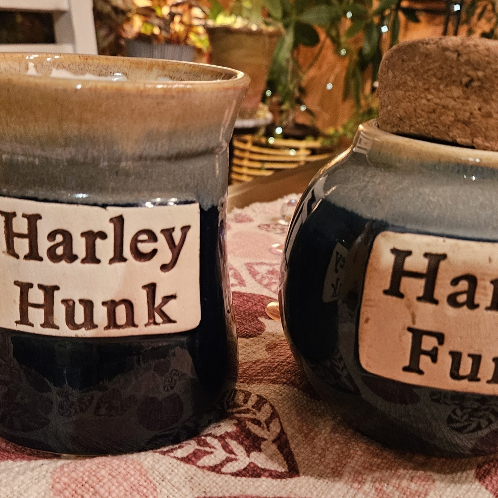 Harley-Davidson Tumbleweed Pottery "Harley Fund" Jar and "Harley Hunk" Mug